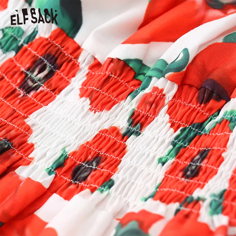 ELF SACK/винтажное красное платье с цветочным принтом для женщин, модное вечернее платье с открытыми плечами на бретельках, праздничные платья, элегантные трапециевидные женские платья