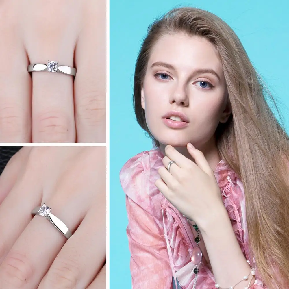 Jewelrypalace прекрасный 0.2ct Обручение пасьянс кольцо стерлингового серебра 925 пробы родием Свадебные украшения для девочки на продажу
