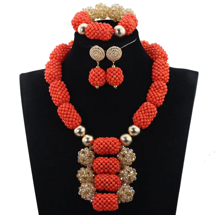 Модные нигерийские коралловые бусы ювелирный набор массивный нагрудник