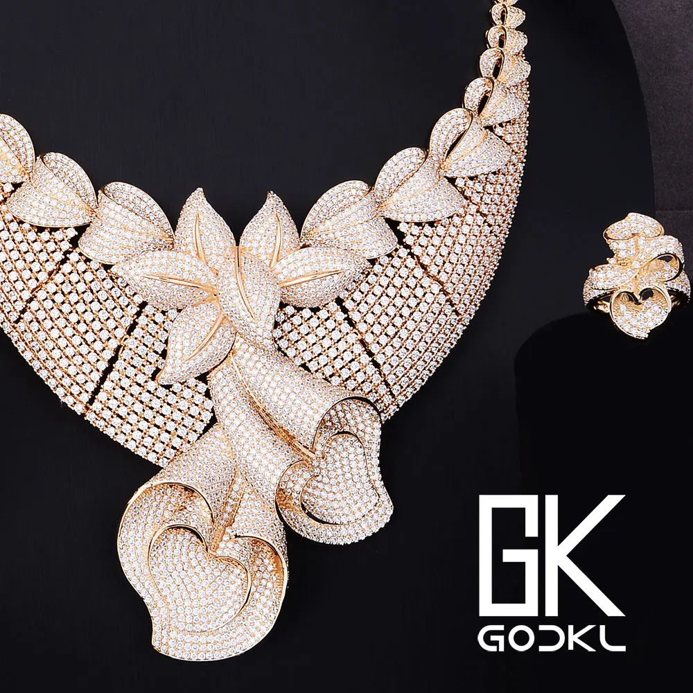 GODKI Роскошный цветок ананаса кубический цирконий нигерийский Свадебный набор