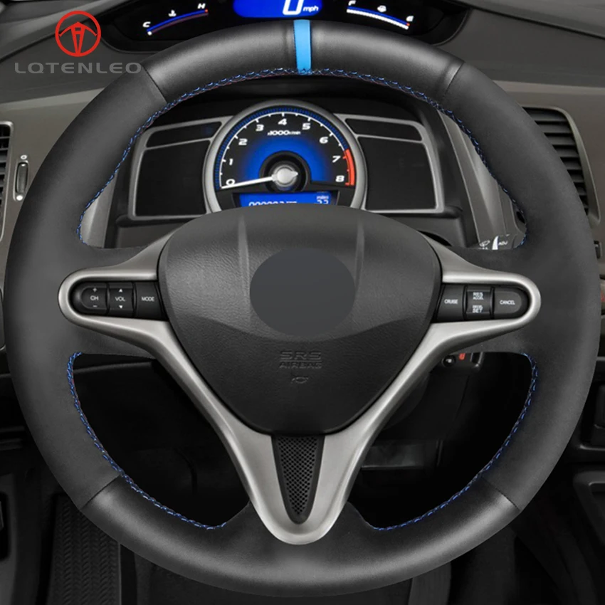 LQTENLEO черный кожаный замшевый автомобильный чехол на руль для Honda Civic 8 2006-2009 старый Civic 2001-2011(3 Спицы