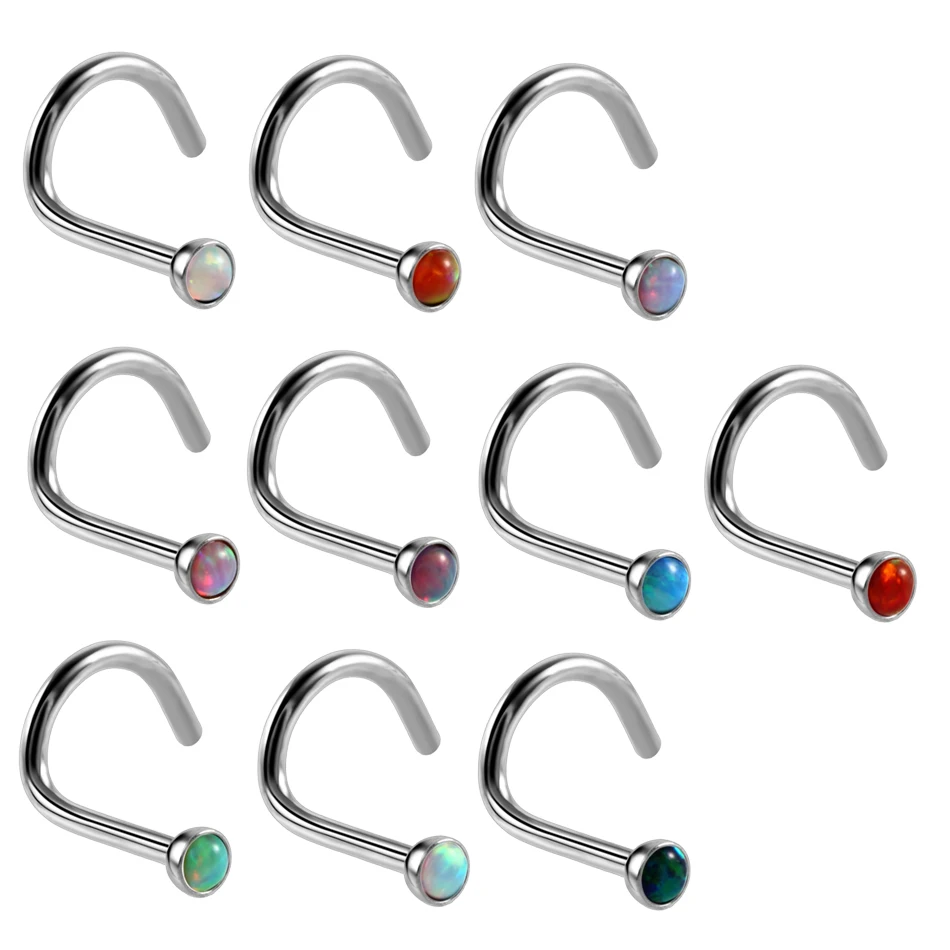 Серьги для пирсинга носа 10 шт./лот миниатюрные сережки в носу с опалом из стали 20 г