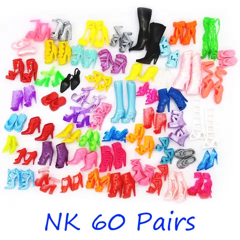 Кукольная обувь NK, 60 пар или 100 пар, модные босоножки, милые разноцветные туфли на высоком каблуке в ассортименте, аксессуары для кукол Барби,...