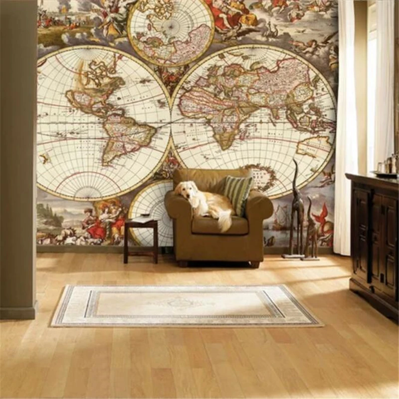 

beibehang Custom large wallpaper 3d murals world map retro nostalgic living room TV background wall papers home decor wallpaper