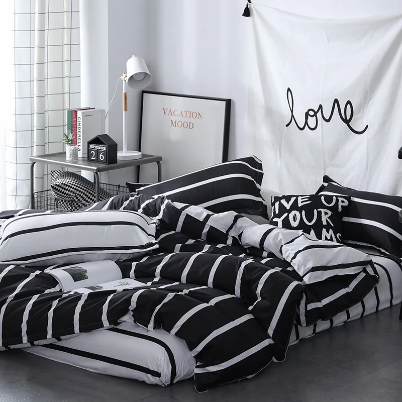

Simple Life Stripe Four-Piece Bedding Set Included 1 Duvet Cover 1 Bed Sheets 2 Pillowcases Have A Good Dream Blessing Full Size