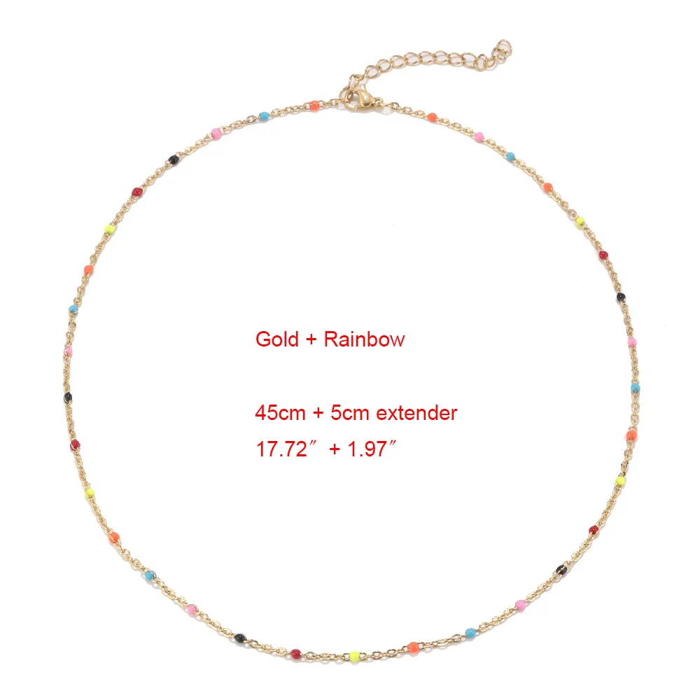 Gold Rainbow 1 шт. Нержавеющая сталь Золото/Серебро Изысканные милые цепи крошечные Колье чокер с бусинами спутниковый шарик ювелирные изделия подарок для женщин - Окраска металла: Gold Rainbow