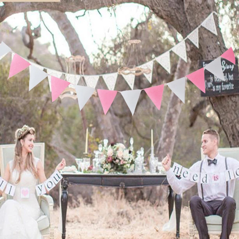 

New 8M 18 Pink and White Flag and Banners Pennant Bunting Garland for Christmas Wedding Birthday Party Nurser Decorations