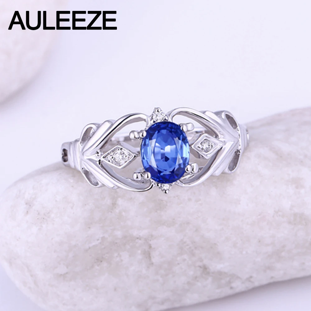 Кольцо женское из белого золота 585 пробы с овальным сапфиром 1 карат|diamond jewelry|14k