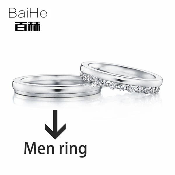 BAIHE одноцветное 18 К белого золота 0.36ct Certified H/SI круглый из натуральной бриллиантами обручение для женщин Jewelry Мода пара кольцо