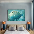 Картина QKART с изображением маленького домика на большой рыбе, домашняя декоративная картина на холсте для гостиной, без рамки