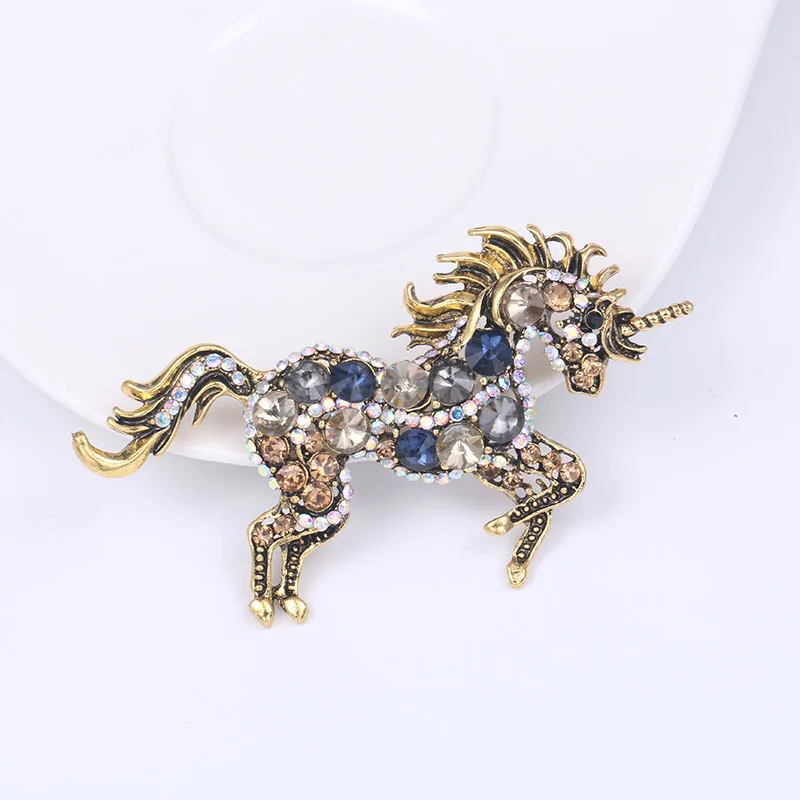 WEIMANJINGDIAN Бренд Новое поступление античное золото цвет покрытием Единорог из горного хрусталя брошь ювелирные изделия для женщин