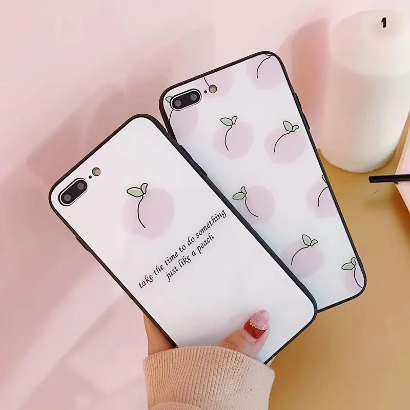 Милые корейские стеклянные чехлы для телефонов iPhone X 8 7 6 6S Plus модный защитный