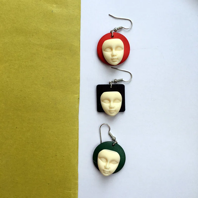 Minimalist Retro Geometric Wooden Earrings For Women Fashion Abstract Face 3 Color Vacation Ornaments | Украшения и аксессуары