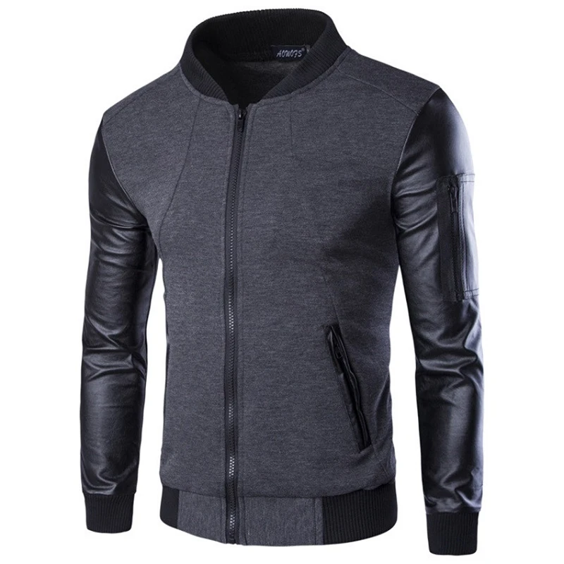 UplzCoo Bomber Jacket Men Coats Patchwork Leather jacket Outerwear Autumn Slim Fit 2018 Brand Male Motorcycle Jackets FM001 | Мужская