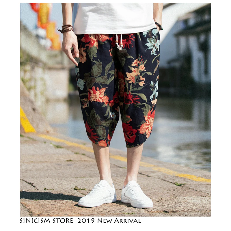 Sinicism Store Харадзюку 5XL шаровары мужские 2019 летние хлопковые льняные винтажные