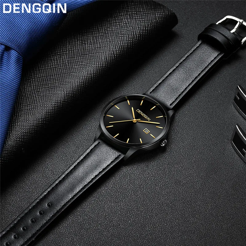 Мужские повседневные часы из нержавеющей стали с кожаным ремешком Кварцевые