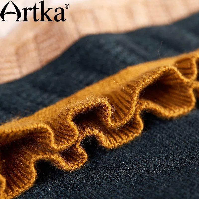 ARTKA осеннее женское платье лоскутное платье с вышивкой женское платье свитер с длинным рукавом приталенное элегантное платье размера плюс LB10172Q