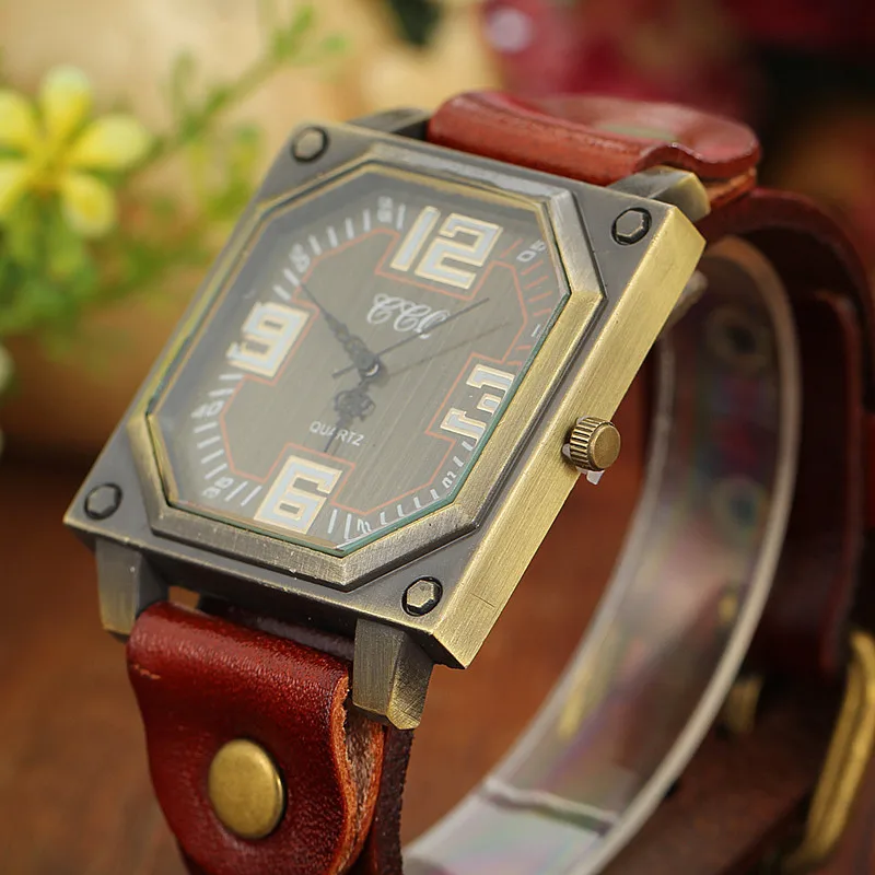 2014 New Women Vintage Cowhide Leather Watches Men Unisex Bracelet Wrist Watch Fashion Quartz Retro Alloy Dial Wristwatches|watches honda|watch