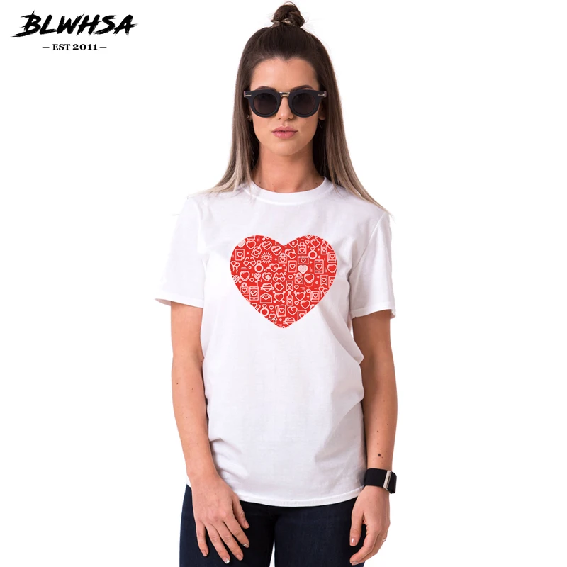Футболка BLWHSA женская с принтом Love повседневная Милая рубашка коротким рукавом в