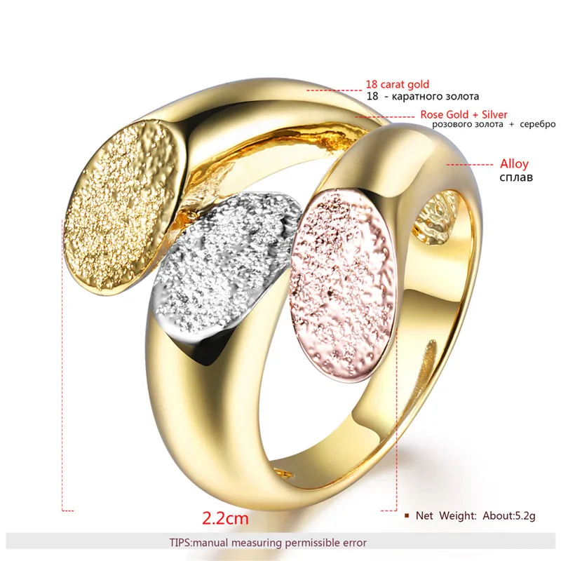 Romad 3 Color Wide Rings Charm Personalized Anillos Jewelry For Women Elegant Party Wedding Rose Gold Open Ring bague | Украшения и