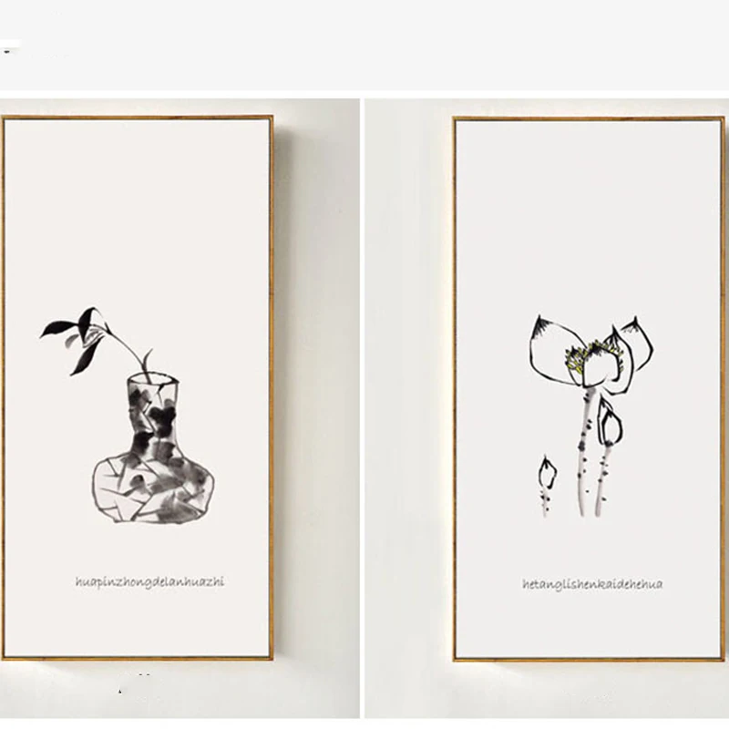 Традиционный китайский черно-белый вазон из фарфора HAOCHU с изображением бамбука и лотоса в технике моющей краски с элементами типографии и возможностью подвески в учебной комнате.