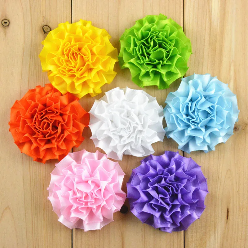 10pcs/lot 5cm 20Color Newborn Chic Satin Ribbon Hair Flower For Baby Hair Accessories Artificial Fabric Flowers For Headbands