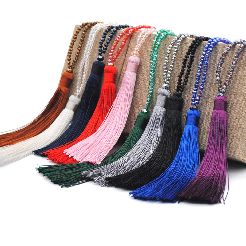 Fashion Long Tassel Necklace For Women Female Glass Crystal Beard Pendant Choker Charm Chain Knot Ladies Jewelry Bohemian | Украшения и