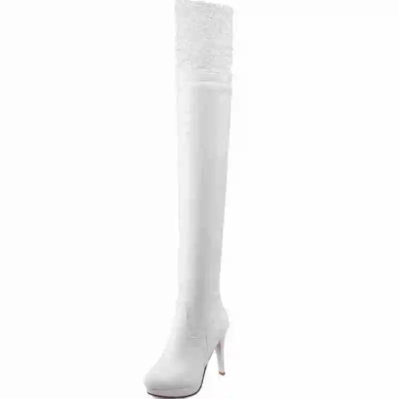 White ORCHA LISA/ г. Новые женские пикантные модные ботфорты из PU искусственной кожи сапоги на тонком высоком каблуке Женская обувь на платформе обувь на шнуровке, большие размеры 34-43, C629 - Цвет: White