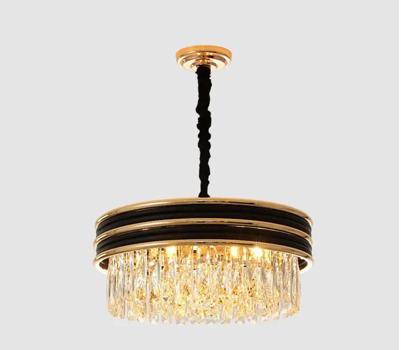 Living room crystal chandelier luxury modern round black plus gold American new LED restaurant bedroom lamps