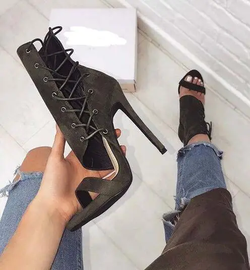 spesifikasi Carpaton Hot Jual Lace-UP Sepatu Hak Untuk Wanita Musim Panas Kaki Terbuka Guntingan Gladiator Sandal 2019 Thin Heels Sepatu Tentara Hijau