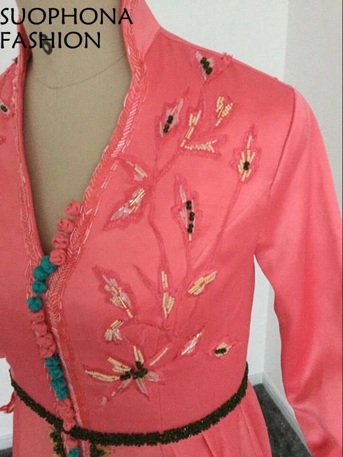 Vestido de festa V образным вырезом с длинным рукавом вечернее платье 2019 вышивка длинный