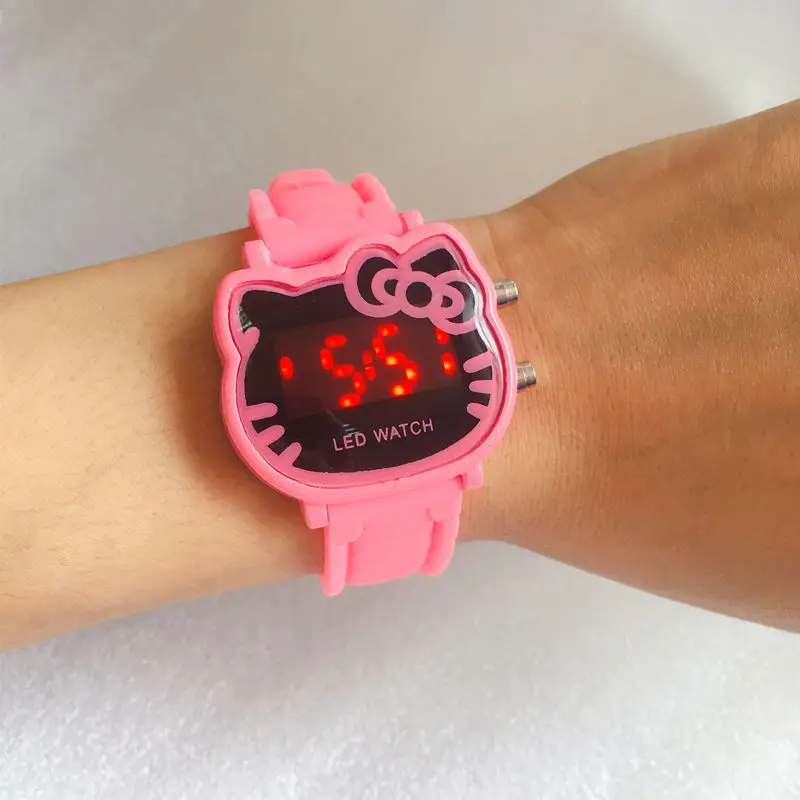 pink Детские часы hello kitty, светодиодный,, детские часы с резиновым ремешком, модные детские цифровые наручные часы для девочек, повседневные часы - Цвет: pink