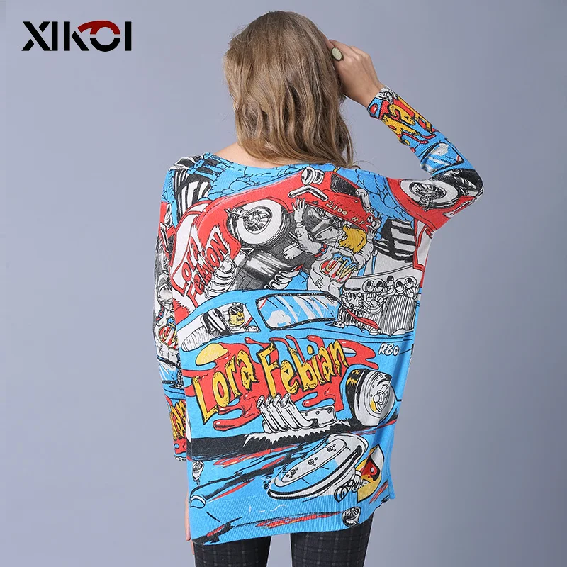 XIKOI Sweater Women Winter Europe and the United States Fashion Print Round Long Sleeve Thick Knitted Sweaters Pullovers | Женская