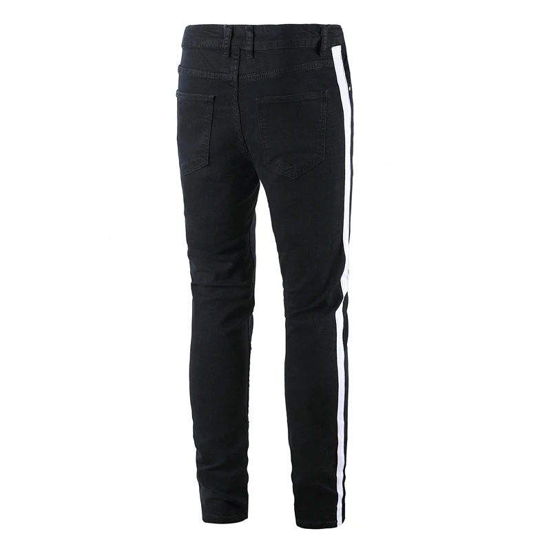 

Джинсы мужские рваные в полоску по бокам, уличная одежда, узкие джинсы в стиле хип-хоп, эластичные повседневные хлопковые брюки-карандаш из ...