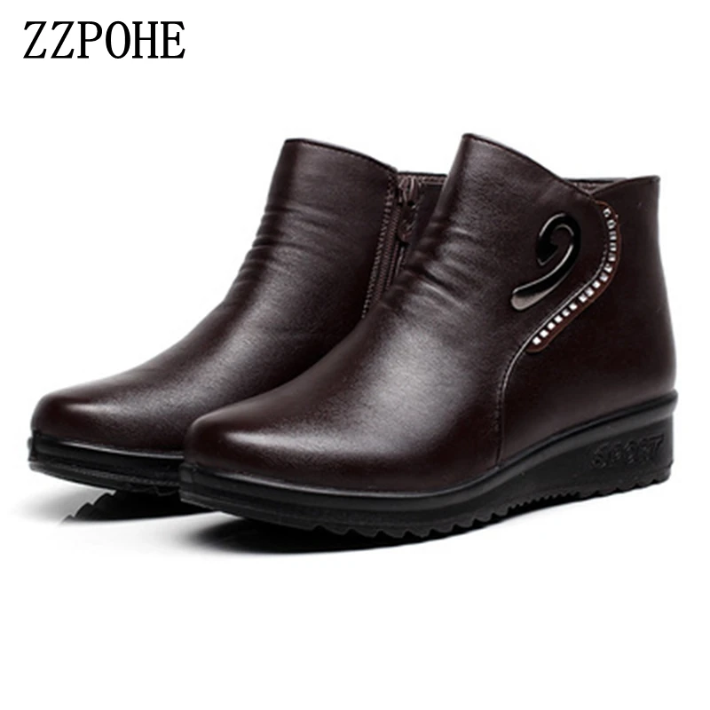 ZZPOHE/Новинка; модная зимняя хлопковая обувь для мам; кашемировые теплые зимние ботинки для женщин среднего возраста; большие размеры; хлопковые ботинки на плоской подошве для беременных женщин