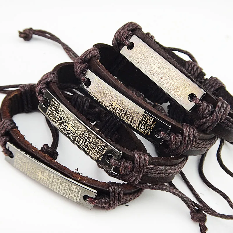 Горячая Распродажа религиозные 12 шт. из нержавеющей стали черная кожа мужские и