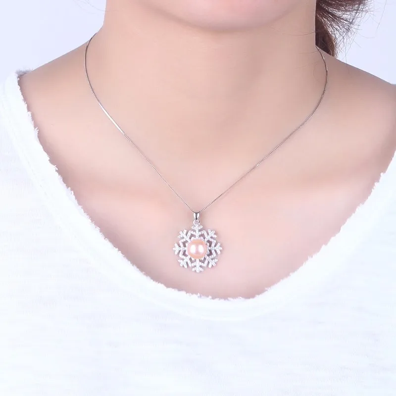 

Dainashi 925 silver snowflake shape real natural pearl pendant and necklaces top brand fine jewelry for christmas day gifts