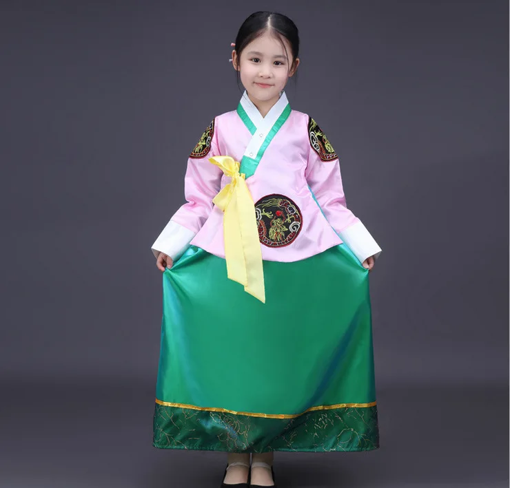 Embroidered Children's Korean princess dress Chinese minority costumes girls korea traditional hanbok stage performance |
