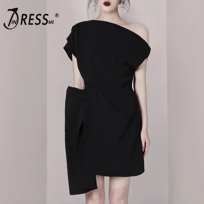 Женский комплект из двух предметов INDRESSME черный топ на одно плечо с рюшами и юбка