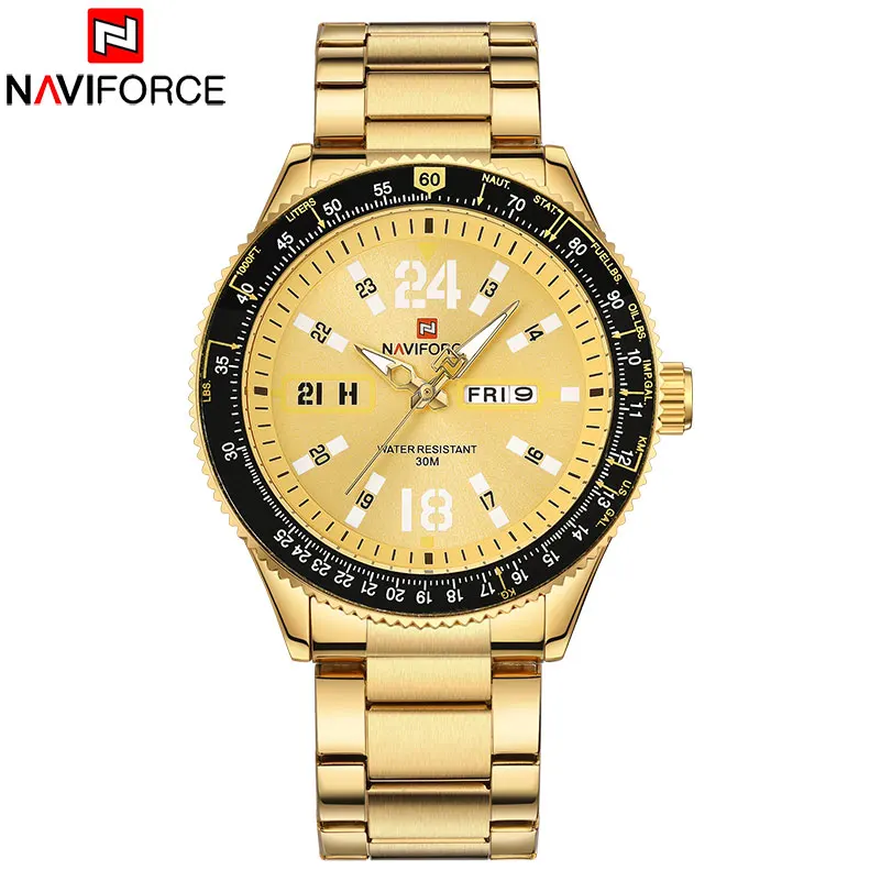 NAVIFORCE Брендовые Часы мужские спортивные часы из нержавеющей стали Кварцевые с