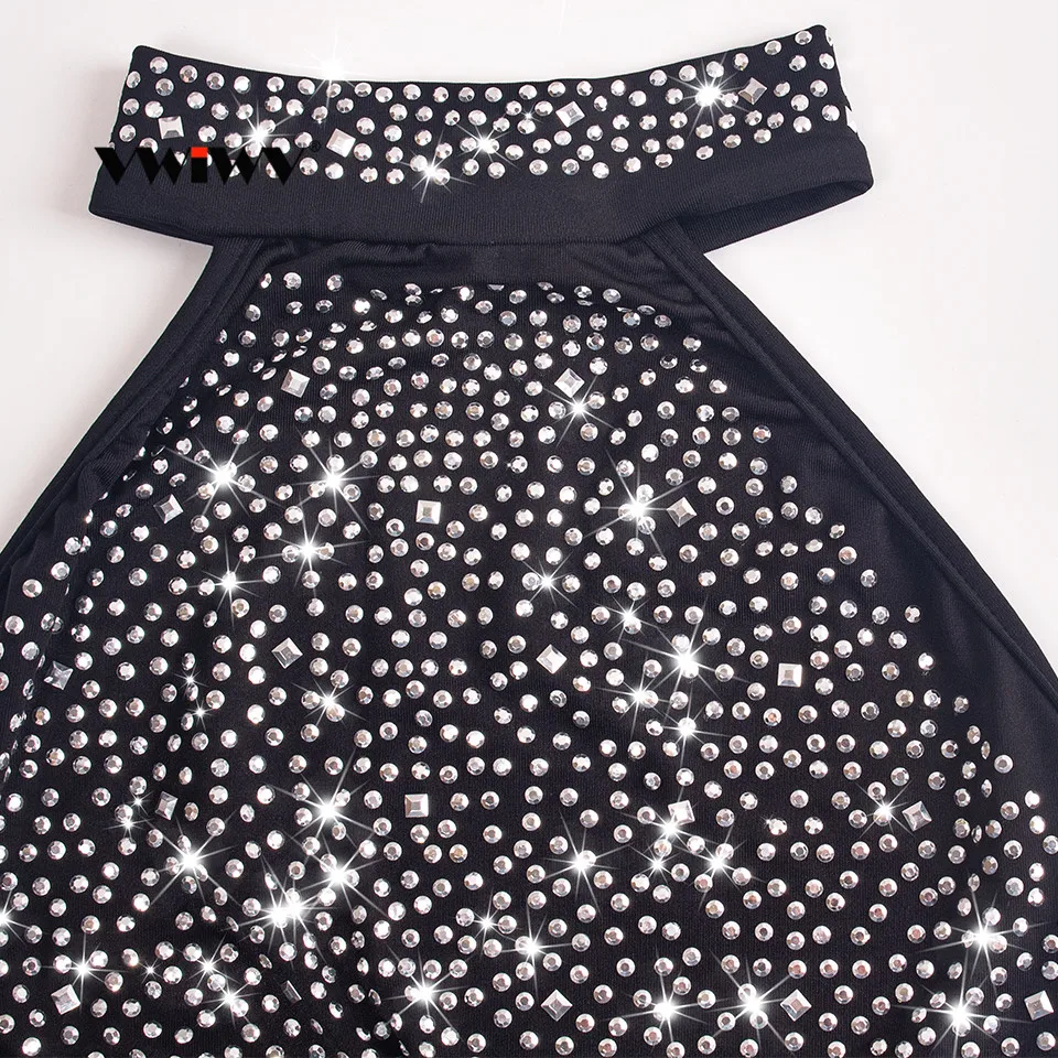 2019 модное сексуальное облегающее платье стразы с высоким воротом без рукавов