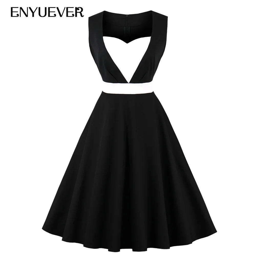 Enyuever Plus Size Vintage Dress Womens Clothes Sleeveless Rockabilly Robe Pin Up Patchwork Swing Summer Vestido Casual | Женская одежда