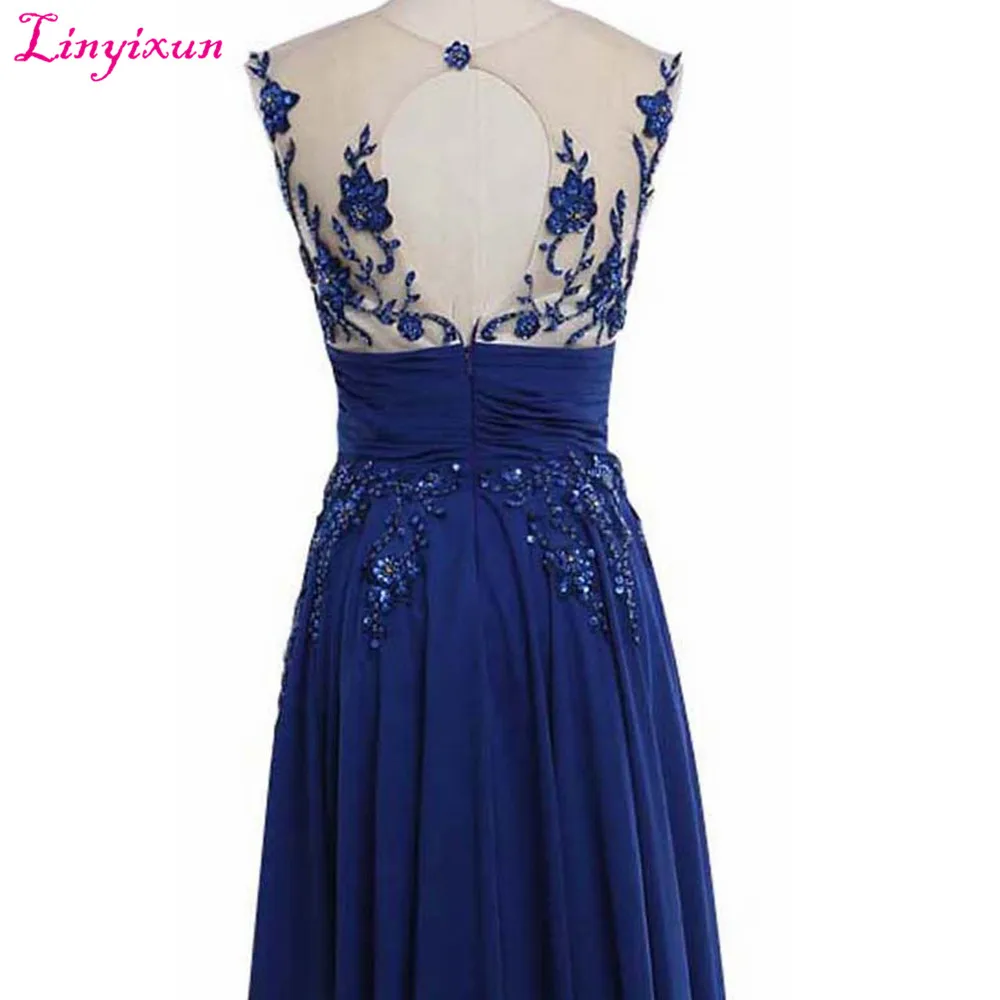 Linyixun настоящая фотография Королевский синий корсет шифоновые платья для