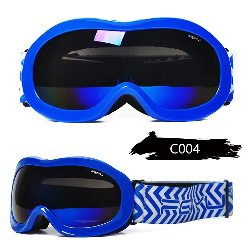 C004 Зимние Детские лыжные очки с двойными линзами, защита UV400, для мальчиков и девочек, противотуманные, снежные маски, лыжные Солнцезащитные очки, очки для сноуборда, маленький размер - Цвет: C004