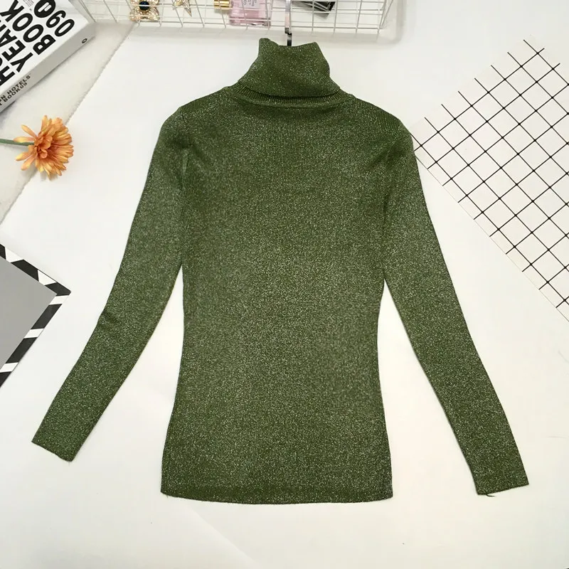 Женский вязаный свитер с высоким воротником Модный яркий Шелковый пуловер