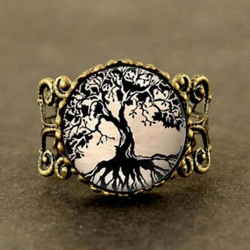 

steampunk drop shipping Tree Women, Tree Dome Tree Jewelry Glass Tile Ring Black Jewelry