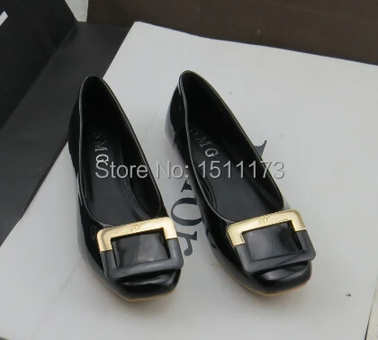 Fast shipping Square buckle all-match square Shoes Flats big code loafers patent leather Women's shoes | Обувь