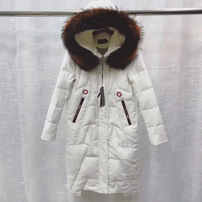 Large Real Natural Raccoon Fur 2018 Winter Jacket Women Parka White Duck Down Jackets Thick Warm Coats Plus Size Long Jacke | Женская