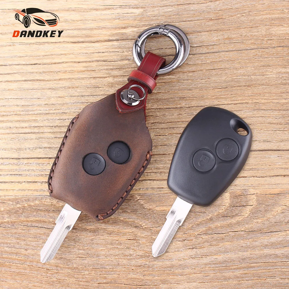 DANDKEY 2 кнопки натуральная кожа Защитный чехол для ключей Fob Renault Megane Modus Espace Laguna Duster
