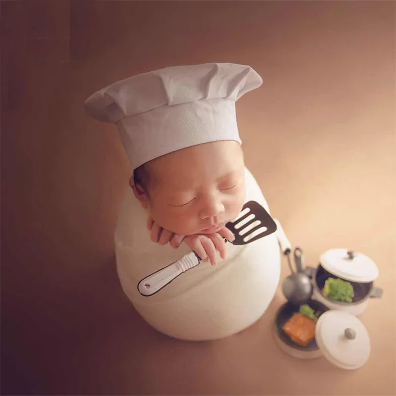 Newborn photography props baby photo shooting new born infant chef hat costume toddler picture girl boy fotografie accessories | Детская